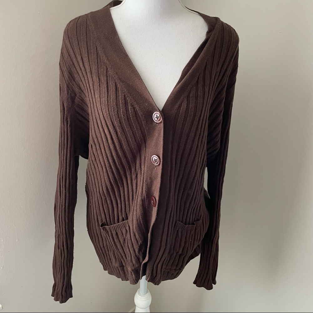 SOLD Talbots Brown Ribbed Long Sleeve Button Down Cardigan Women’s Plus Size 2X